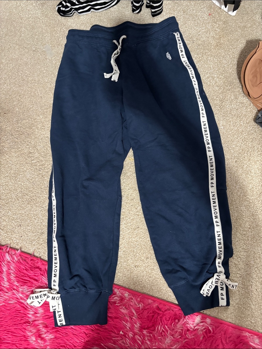 Free People Movement Blue Jogger Pants with White Logo Tape